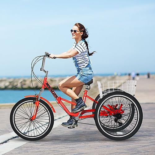 LILYPELLE Adult Folding Tricycle 7 Speed Red
