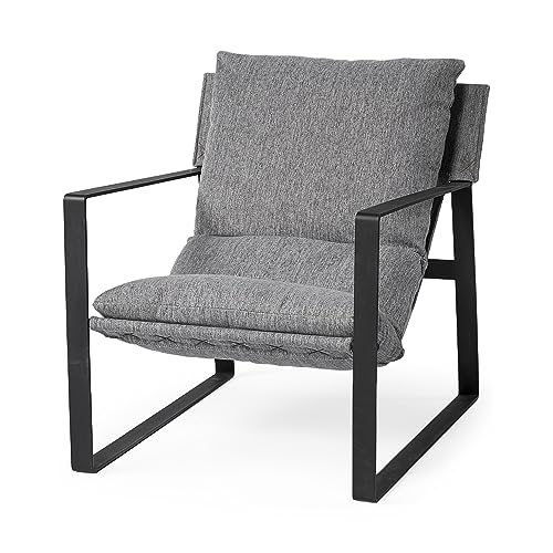 HomeRoots Stone Gray and Black Metal Sling Chair Black