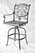 Patio Land Mandalay Outdoor Patio 4 Swivel Barstools Dark Bronze Cast Aluminum Sunbrella Sesame