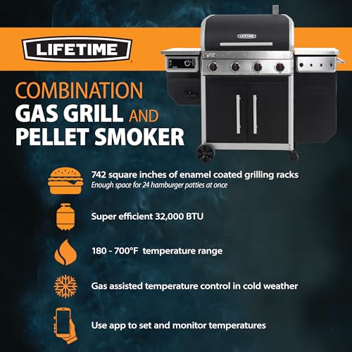 Lifetime Gas Grill and Wood Pellet Smoker Combo with WiFi and Bluetooth Control Black & Silver