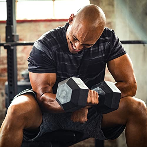 BK BodyKore Rubber Coated Hex Dumbbell Set with Frame & Commercial Rack Black