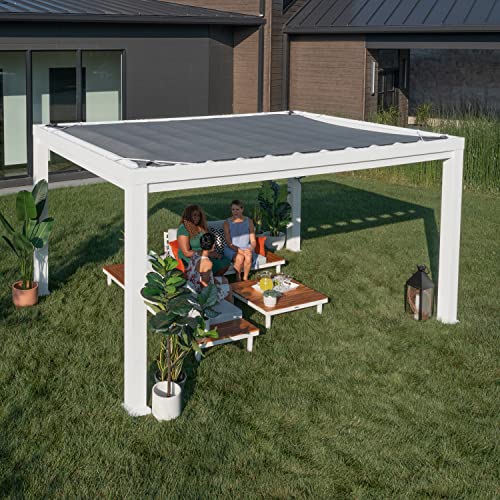 Backyard Discovery Windham 14' x 12' Galvanized Steel Pergola Kit with Shade Sail Canopy White