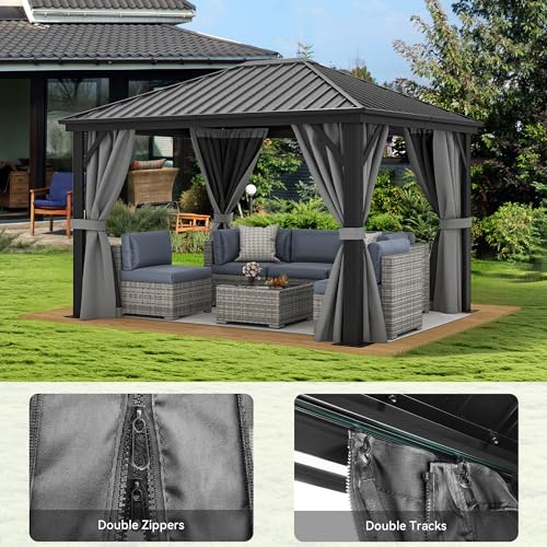 YITAHOME 10X12FT Metal Hardtop Gazebo Outdoor Patio Canopy Gray
