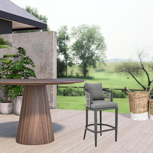 HomeRoots 37" Gray Metal Outdoor Counter Height Bar Chair with Footrest Grey