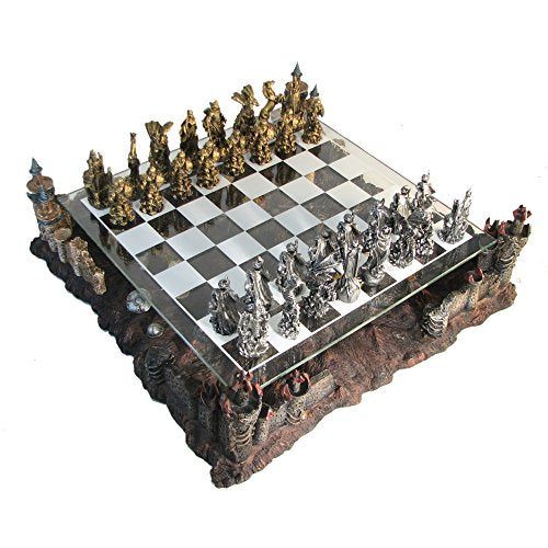 CHH 17" 3D Fantasy Chess Set Good Vs. Evil Bronze & Silver Tone