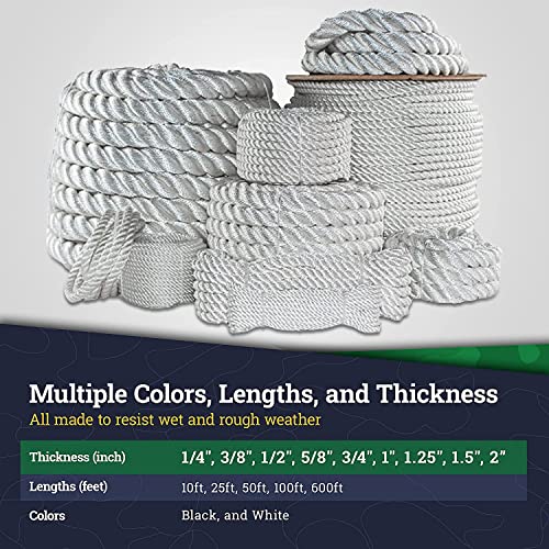 SGT KNOTS Twisted Nylon Rope Heavy Duty Utility Cord 1.5" x 600ft White