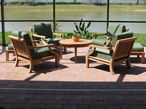 WholesaleTeak Giva 7Pc Teak Sofa Lounge Chair Set with 4 Chairs, 2 Ottomans & Coffee Table