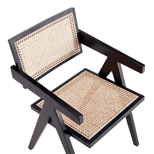 Manhattan Comfort Hamlet Rattan Wicker Cane Side Dining Chair Set of 2 Black/Natural