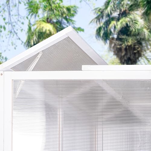 CIATRE Wooden Lean-To Greenhouse, Heavy Duty Outdoor Walk-In Garden Shed, White+Gray