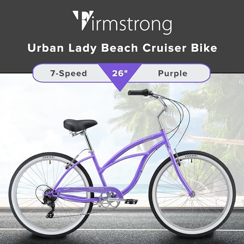 Firmstrong Urban Women's Beach Cruiser Bike, 7 Speed, 26 Inch, Purple w/ Black Seat