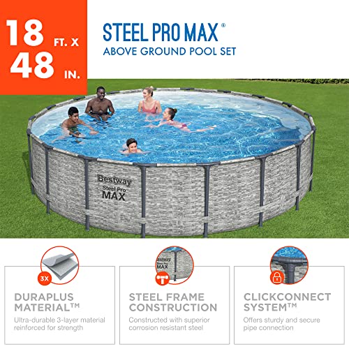 Bestway Steel Pro MAX 18ft x 48in Round Metal Frame Above Ground Swimming Pool Set Gray