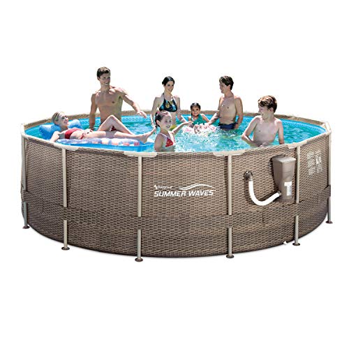 Summer Waves 14ft Round Frame Pool Set with Skimmer & Ladder Brown