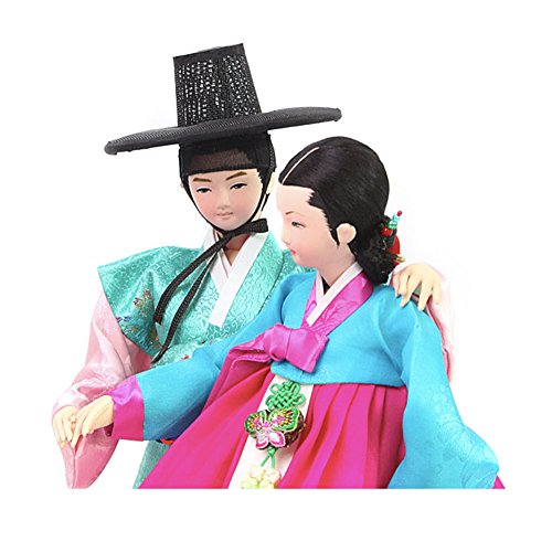 Parkssisangbang Korean Traditional Handicraft Dolls Sarang-ga Collectible Hanbok Gift Set Green/Blue/Pink