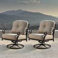Oakland Living Aluminum Outdoor Swivel Club Rocking Chairs Set of 2 with Thick Tan Cushions Antique Copper