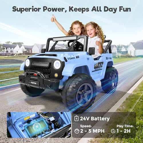 FUNTOK 2 Seater 24V Ride On Truck Grey Blue