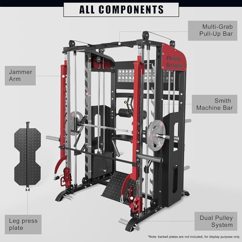 Fitness Dreamer Home Gym Smith Machine for Upper Body Strength Training Equipment and Leg Developer Red