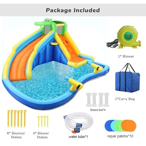 AKEYDIY Inflatable Water Slide Bounce House with Splash Pool Castle Theme