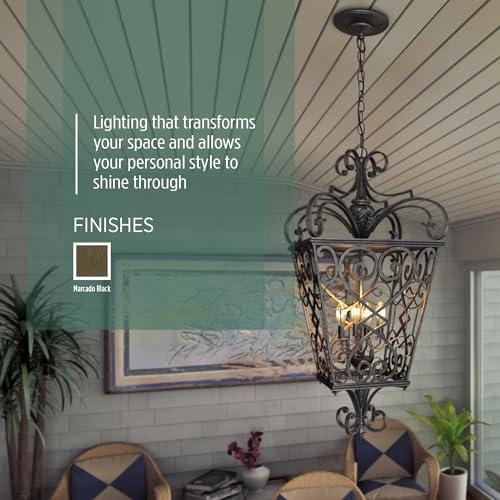 Quoizel Fort Quinn Outdoor Pendant Lighting 19 Inch 4-Light Marcado Black Chandelier