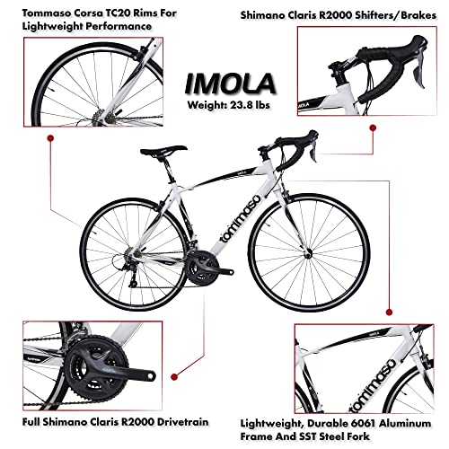Tommaso Imola Performance Aluminum Road Bike Shimano Claris 24 Speeds White Medium 56cm