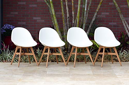 Amazonia Angus Deluxe 9-Piece Rectangular Patio Dining Set Teak Wood White Chairs