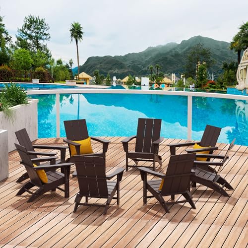 WestinTrends 8-Piece Modern Poly Folding Adirondack Chair Set Dark Brown