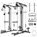 STMHOM Power Cage Smithbar White, 2000 Lbs Power Rack with Cable Crossover System, Multi-Functional Squat Rack with LAT Pulldown for Home Gym