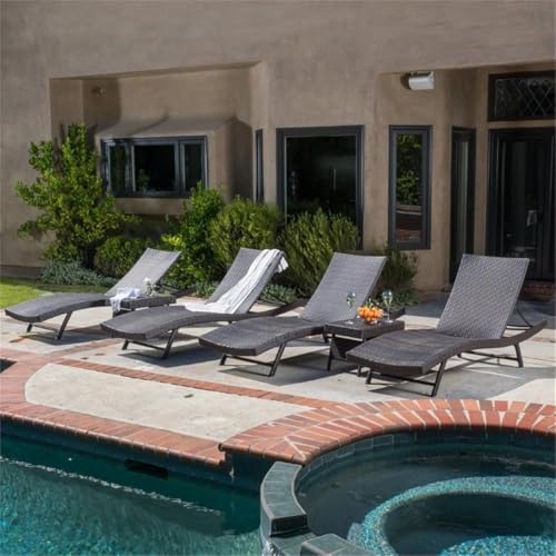 Noble House Kauai 6 Piece Outdoor Wicker Chaise Lounge Set Brown