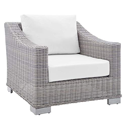 Modway Conway Sunbrella Outdoor Patio Wicker Rattan Furniture Set Light Gray White