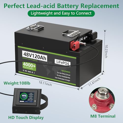Cxeny 48V 120Ah Lithium Golf Cart Battery with 200A BMS & Mobile App Control