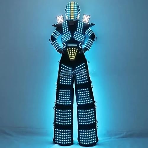Gracecolorlife LED Robot Costume RGB Helmet Stilts Walker Suit Black (L)