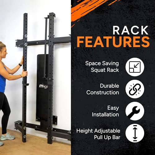 PRx Performance Wall Mounted Folding Power Squat Rack Black