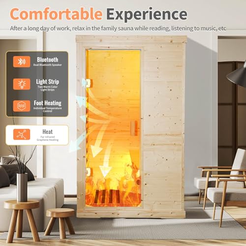 ToTibuy Far Infrared Wooden Sauna Room Single Person Spa Wood Color