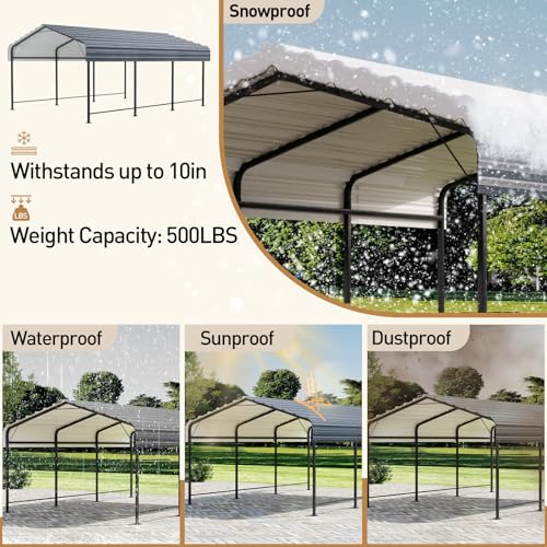 COSIEST 10'x20' Heavy Duty Metal Carport with Galvanized Steel Roof Gray