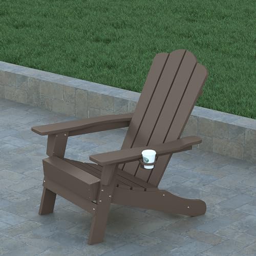 EMMA + OLIVER Tiverton Adirondack Chairs Set of 4 with Cup Holders Brown