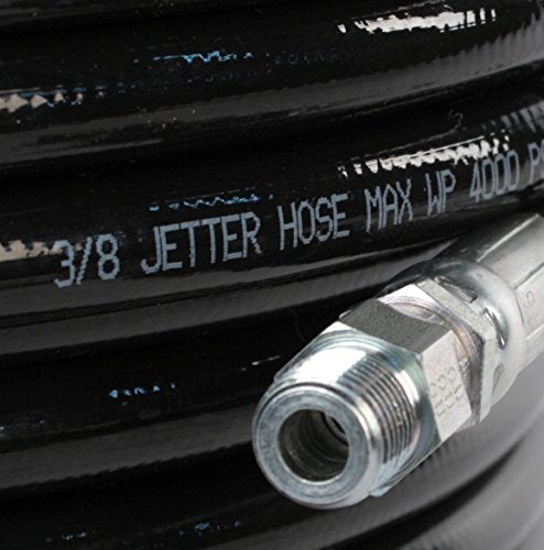 Schieffer Co. 3/8in. x 300ft. 4000 PSI Thermoplastic Sewer Jetter Hose with 8.0 Orifice Button Nose and Rotating Nozzles Clear