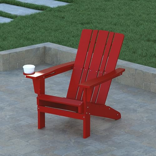 EMMA + OLIVER Haley Adirondack Chairs Set of 4 Weather Resistant Poly Resin Red