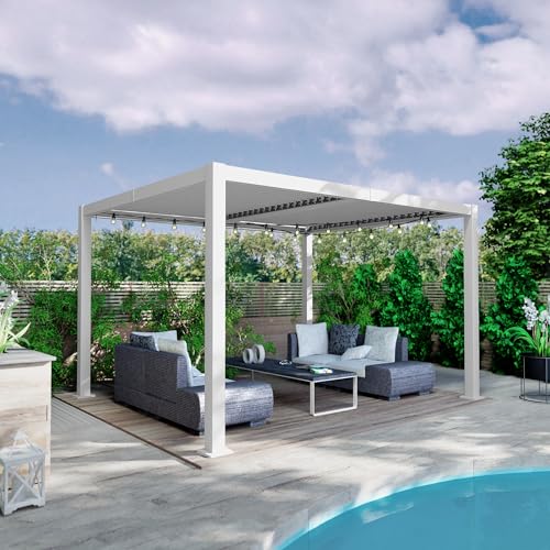 Kozyard Outdoor Louvered Pergola Aluminum Rainproof Gazebo with Adjustable Roof White