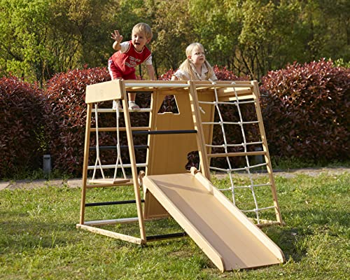 Hopscotch Squad Indoor Kids Jungle Climbing Gym 9-in-1 Wooden Play Set