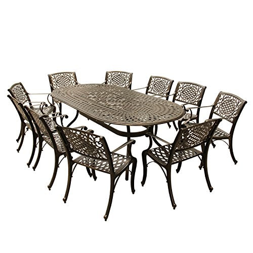 Oakland Living Contemporary Modern Ornate Mesh Lattice Outdoor Aluminum Patio Dining Set 95 Inch Bronze