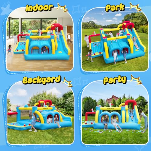 ELEMARA 7-in-1 Inflatable Bounce House with Slide and Golf Area Blue