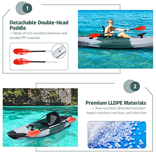 GLOBALWAY 9.7FT Sit-On-Top Fishing Kayak with Paddle & Rod Holders Gray + Green