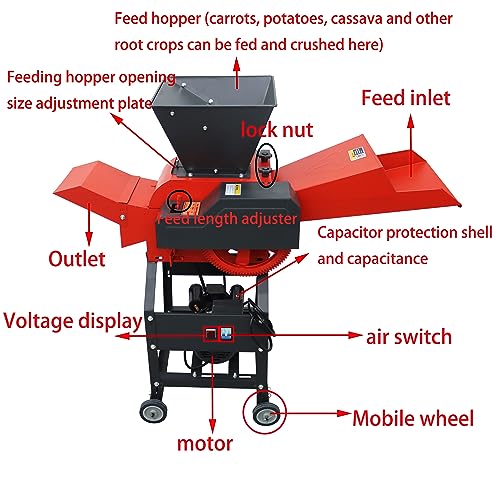 INTSUPERMAI Hay Cutter Pulverizer Grass Crusher 4-Blade 220V Red and Black