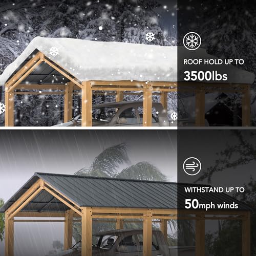 Sunjoy Heavy Duty Wood Gazebo Carport 11 ft. x 20 ft. Black/Wood Color