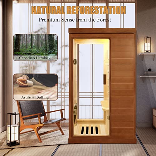 Gxcevsou Far Infrared Sauna 1 Person Canadian Hemlock Natural