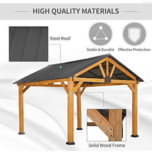 Outsunny 11' x 13' Hardtop Gazebo with Galvanized Steel Roof, Wooden Frame, Natural/Black