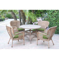 Jeco Windsor Honey Wicker Dining Set with Cushions Hunter Green