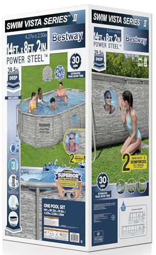 Bestway Power Steel Swim Vista Series II Above Ground Pool Set Grey Stone