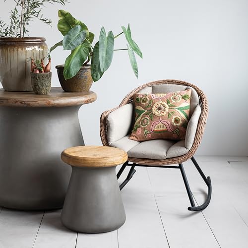 Creative Co-Op Fabric Upholstered Wicker Rocking Chair with Metal Legs and Cushion Natural/Sand