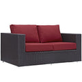 Modway Convene Wicker Rattan Outdoor Patio Loveseat with Cushions Espresso Red
