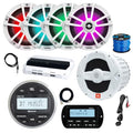Enrock Marine JBL PRV-175 Marine Bluetooth AM/FM Receiver with Remote, Extension Cable, 10" Subwoofer & 4x 6.5" LED Speakers White LED